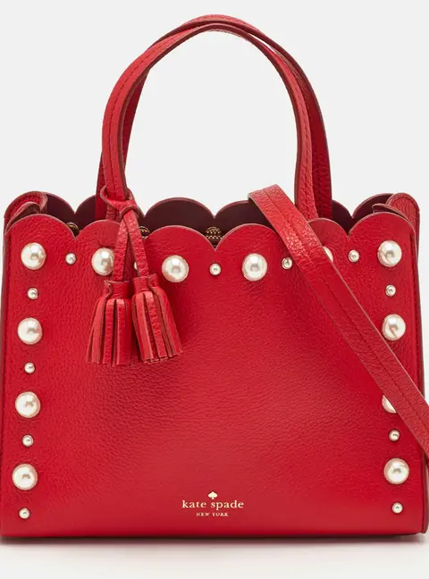 Kate Spade Hayes Street Pearl Sam Red Leather Tassel Tote