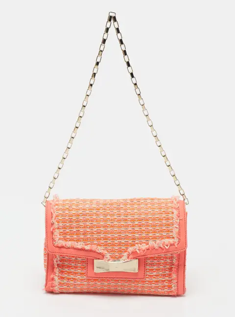 Kate Spade Bow Flap Orange Leather and Tweed Shoulder Bag