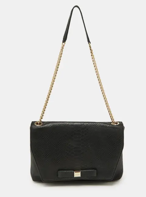 Kate Spade Black Snakeskin Embossed Leather Flap Shoulder Bag