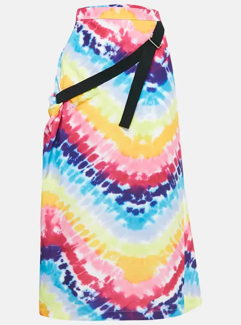 Kenzo Multicolor Tie-Dye Print Satin Belted Midi Skirt M