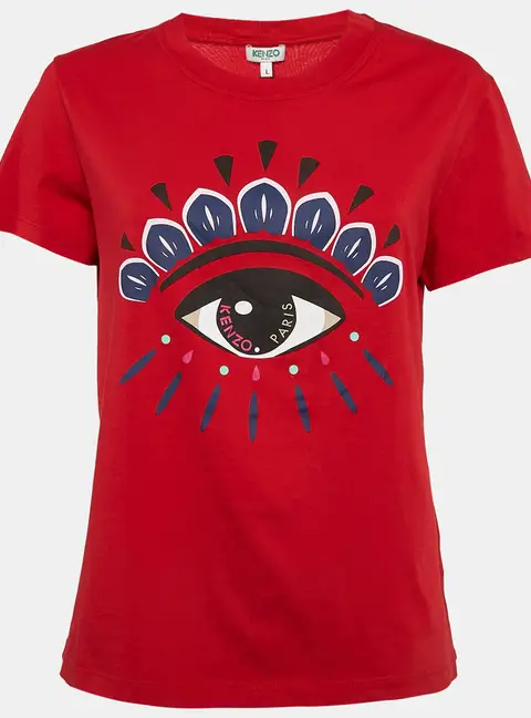 Kenzo Red Logo Tiger Print Crew Neck T-Shirt L