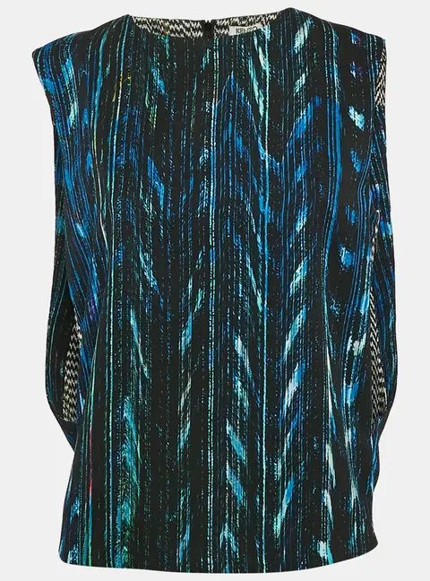 Kenzo Black/Multicolor Textured Synthetic Round Neck Sleeveless Top M