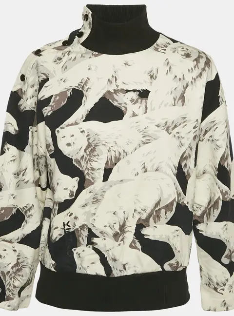 Kenzo Grey Polar Bear Print Cotton High Neck Sweatshirt S