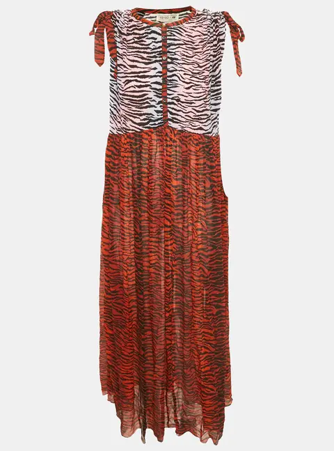 Kenzo Burgundy Animal Printed SIlk Chiffon Paneled Oversized Maxi Dress S