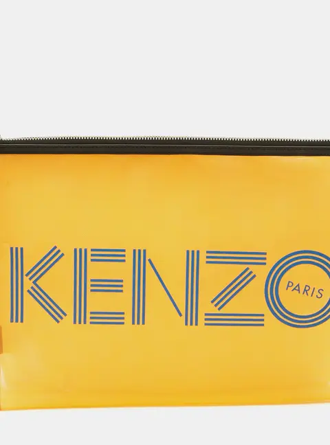 Kenzo Orange Mesh Nylon Logo Flat Zip Pouch