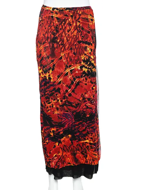 Kenzo Jeans Orange Printed Jersey Skirt L