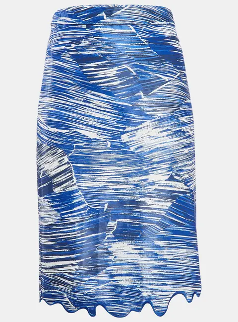 Kenzo Blue Printed Cotton Blend Embroidered Hem Skirt S