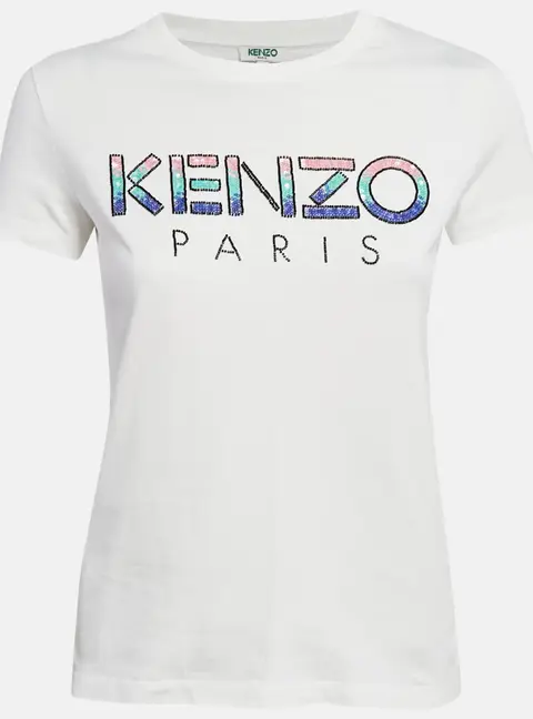 Kenzo White Embellished Logo Jersey T-shirt S