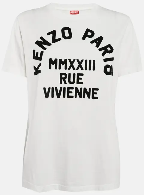 Kenzo White Logo Flock Print Cotton T-Shirt S