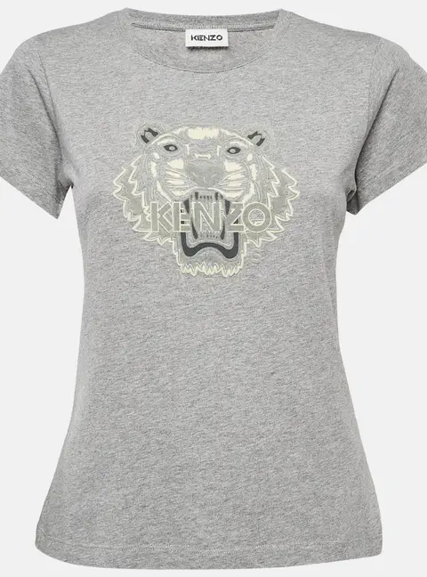 Kenzo Grey Tiger Logo Flocked Jersey T-Shirt S