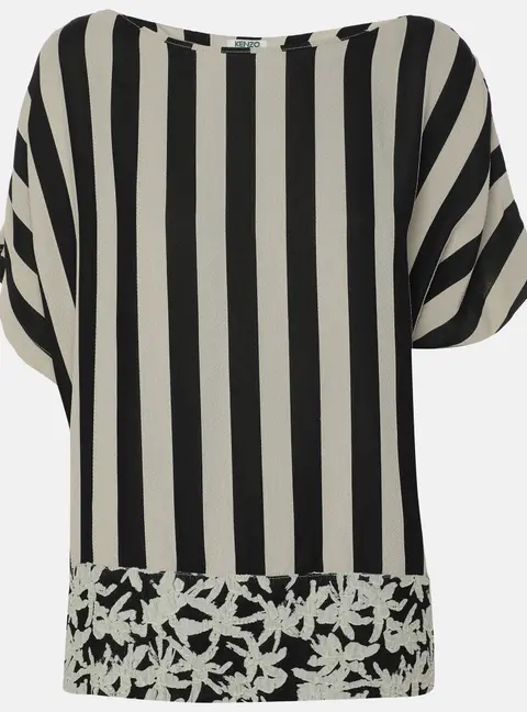 Kenzo Black/White Strip Crepe Top L