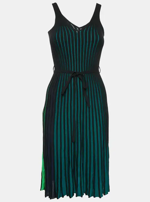 Kenzo Black/Multicolor Rib Knit Jersey Two-Toned Sleeveless Dress XS
