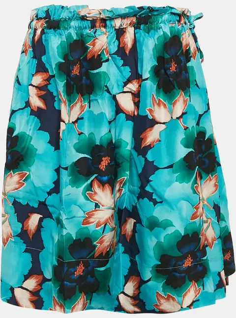 Kenzo Blue Floral Print Silk Midi Skirt M