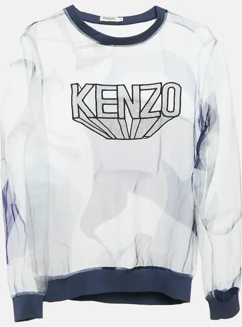Kenzo Blue Printed Sheer Organza Sweatshirt S