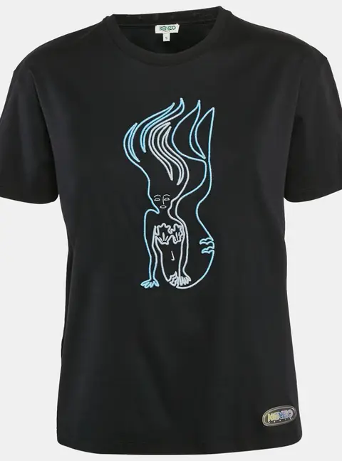 Kenzo Black Mermaid Embroidery Cotton Crew Neck T-shirt S