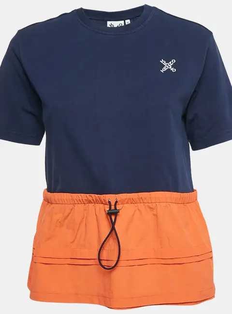 Kenzo Navy Blue/Orange Cotton Knit and Nylon Elasticized Top XS