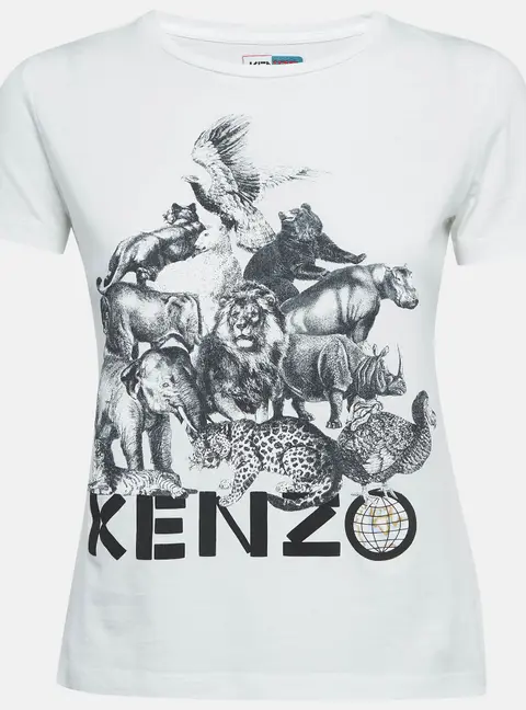 Kenzo White Animal Printed Cotton Knit T-Shirt S