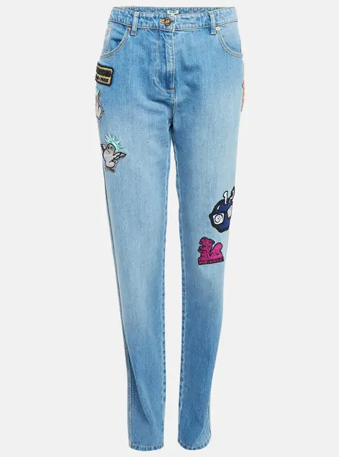 Kenzo Blue Applique Detail Denim Boyfriend Jeans M Waist 32"