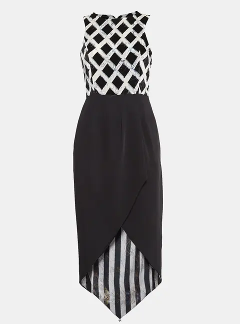 Kenzo Black Printed Velvet and Stretch Crepe Asymmetric Midi Dress S