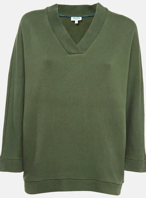 Kenzo Green Cotton Knit Printed Sweatshirt S