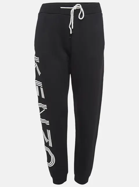 Kenzo Black Cotton Knit Printed Track Pants M