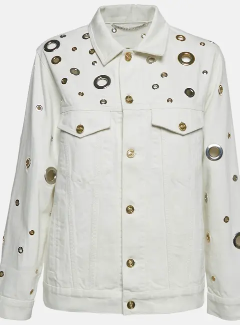 Kenzo White Grommet Cut-Out Denim Jacket L
