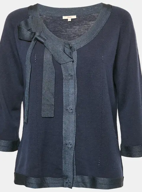 Kenzo Blue Wool Blend Buttoned Short Sleeve Top XL