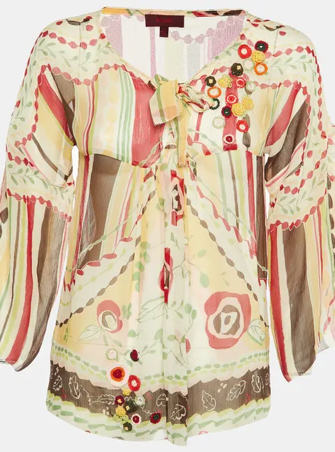 Kenzo Multicolor Floral Print Silk Chiffon Top S