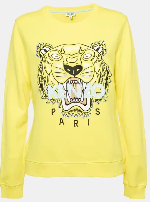 Kenzo Yellow Tiger Embroidered Cotton Crew Neck Sweatshirt L