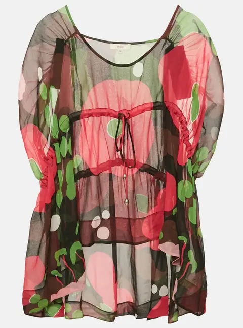 Kenzo Multicolor Printed Silk Cinched Waist Top M