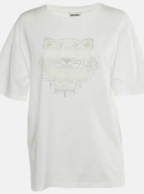 Kenzo White Tiger Print Cotton Crew Neck T-Shirt L