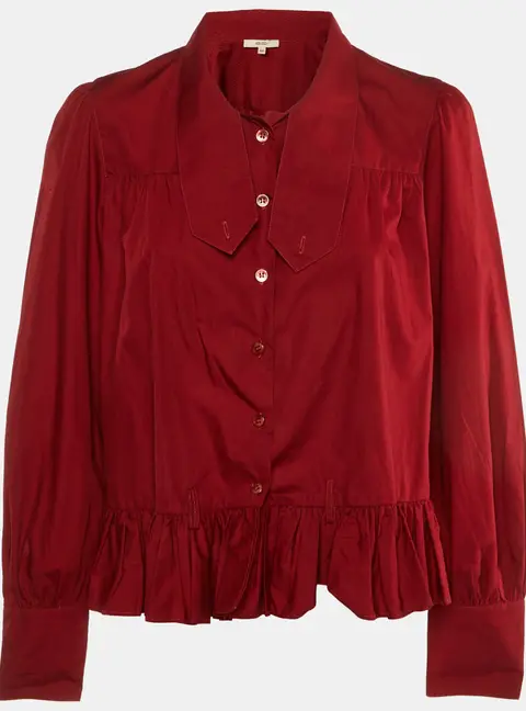 Kenzo Red Cotton Ruffle Button Front Shirt XL