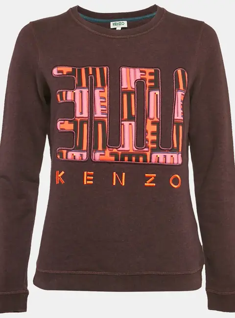 Kenzo Burgundy Love Embroidered Cotton Knit Sweatshirt S
