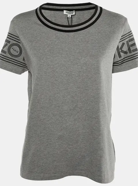 Kenzo Grey/Black Logo Cotton Printed Sleeve Round Neck T-Shirt M