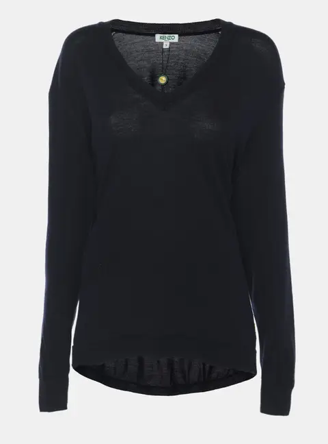 Kenzo Navy Blue Wool Knit V Neck Pullover Sweater S