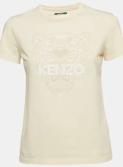 Kenzo Cream Flock Tiger Print Cotton Crewneck T-shirt S