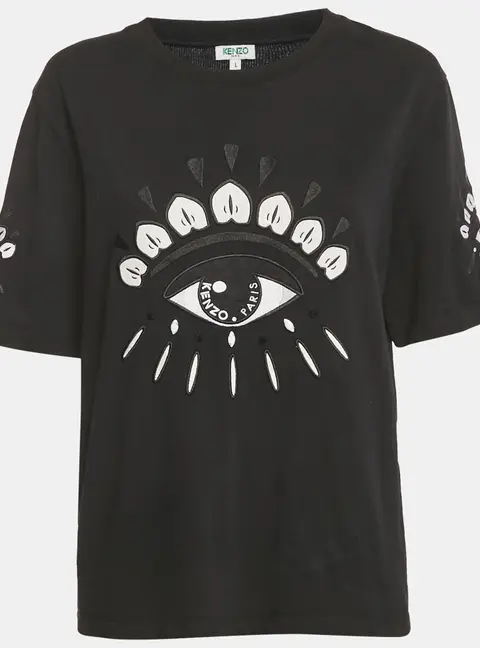 Kenzo Black Eye Embroidered Cotton Crewneck T-shirt L