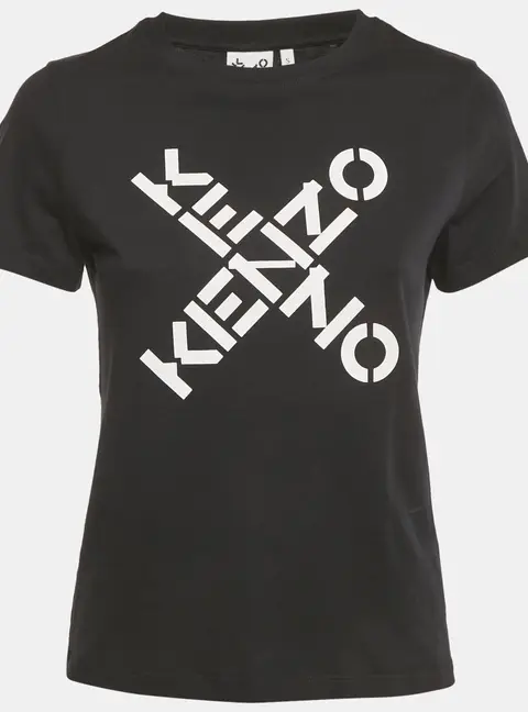 Kenzo Black Logo Print Jersey Crewneck T-Shirt S