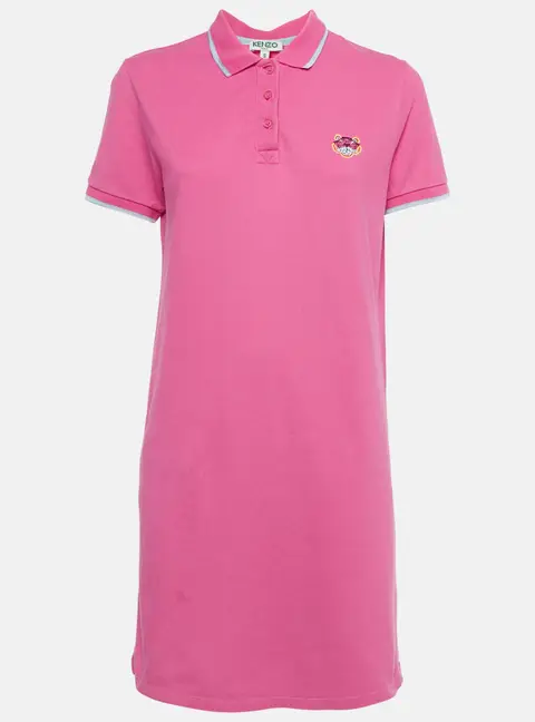 Kenzo Pink Logo Embroidered Cotton Polo T-Shirt S