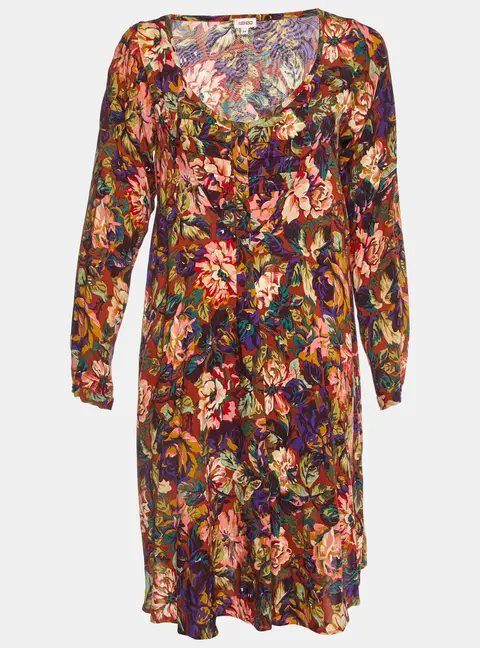 Kenzo Multicolor Abstract Print Crepe Short Dress M