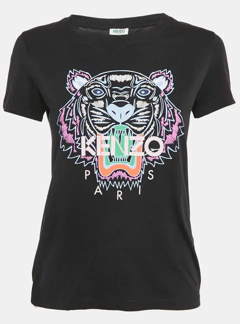 Kenzo Black Tiger Logo Print Jersey Crew Neck T-Shirt S