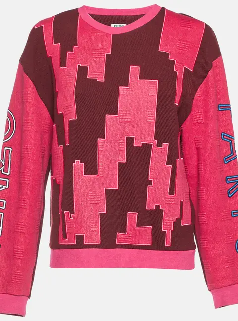 Kenzo Burgundy/Pink Block Pattern Wool Sweatshirt L
