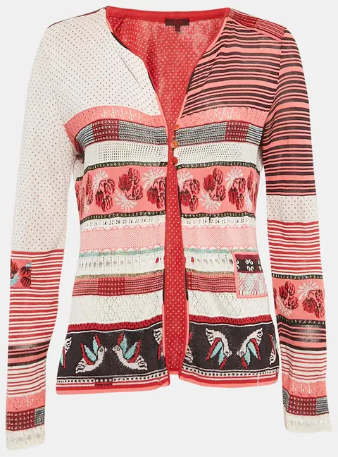 Kenzo Red Intarsia Knit Button Front Cardigan M