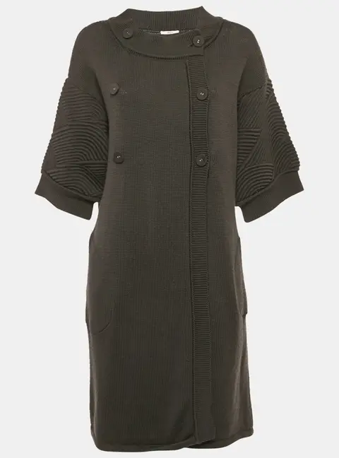 Kenzo Charcoal Grey Knit Double Breasted Long Cardigan S