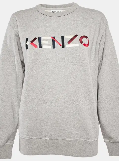 Kenzo Grey Logo Embroidery Crewneck Sweatshirt M