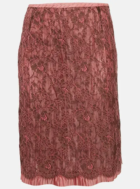 Kenzo Pink Floral Lace and Nylon Ruffled Short Skirt M