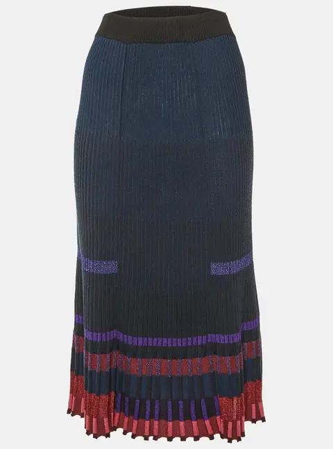 Kenzo Black Striped Lurex Rib Knit Midi Skirt S