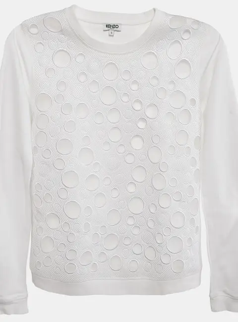 Kenzo White Mesh and Cotton Cut-Out Detail Sweatshirt S