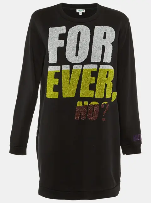 Kenzo Black 'Forever, No? Cotton Sweatshirt Dress XL