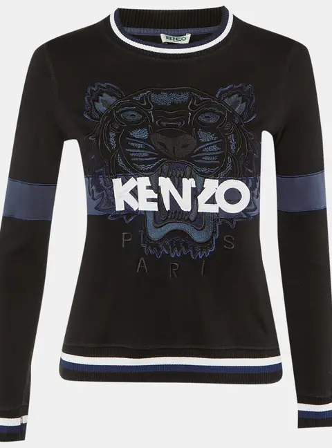 Kenzo Black Tiger Embroidered Cotton Crew Neck Sweatshirt S